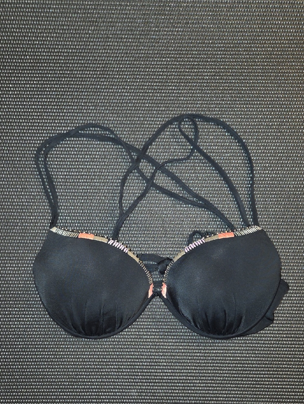 Victoria's Secret Black Bikini Top with Colorful Edge Accents